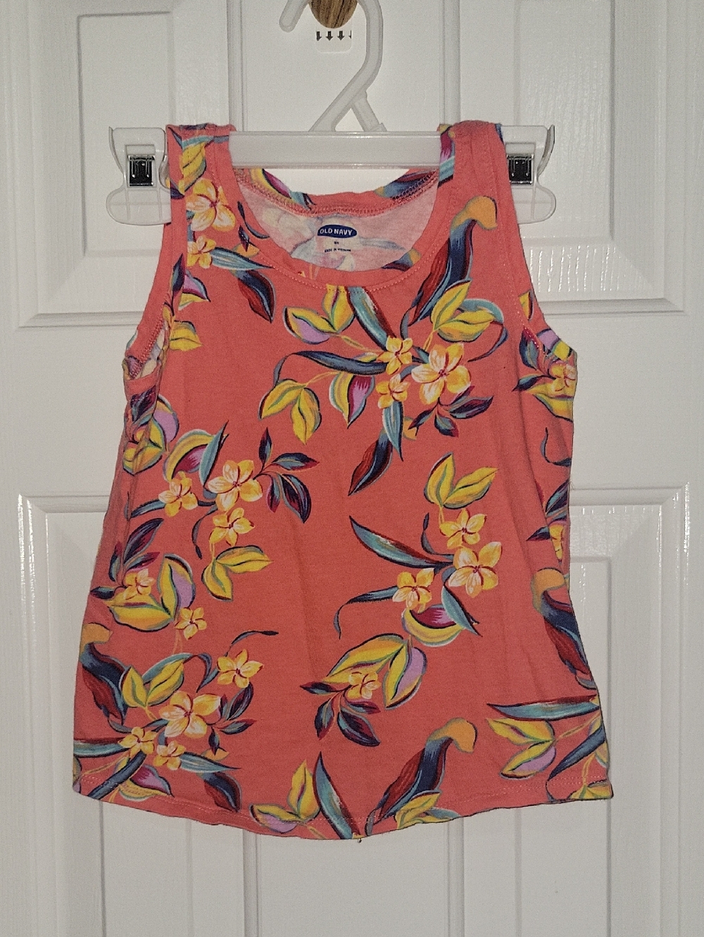 Old Navy Kid's Coral Floral Tank with Yellow & Teal Accents Sz 5T